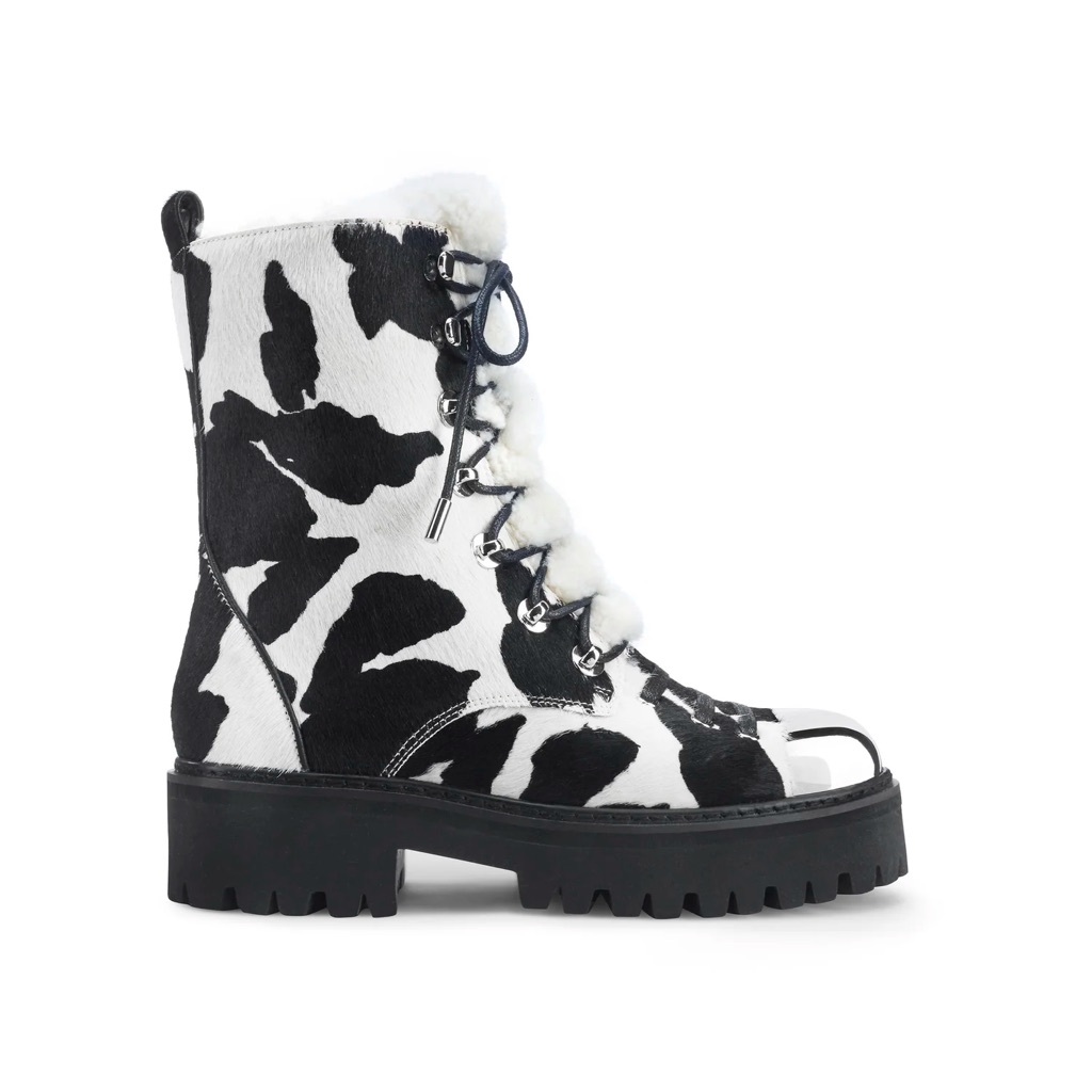 Iamjenniferle Black & White Cow-Print Lace-Up Combat Boot 37
